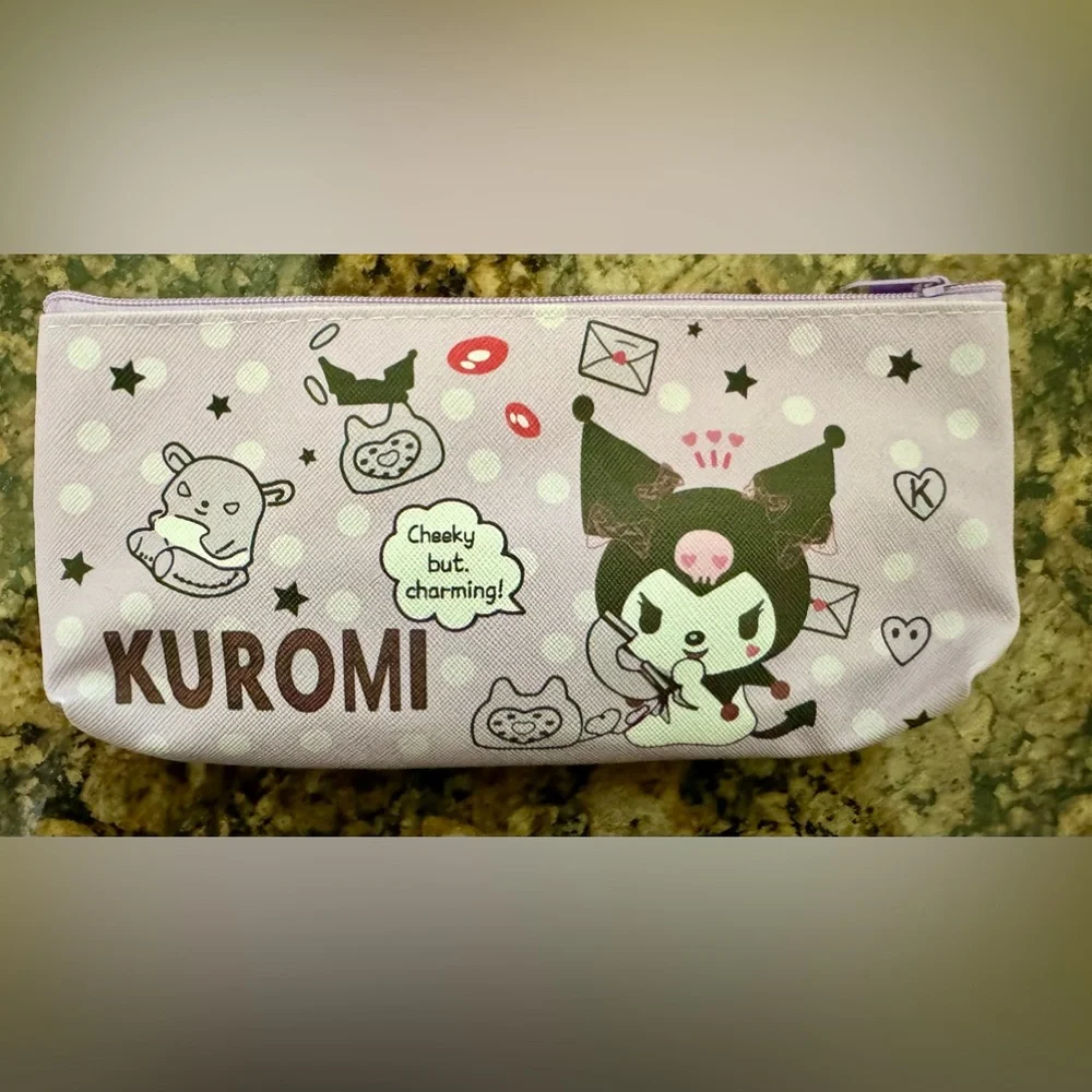 17 Piece Kuromi Set, Zip Pouch, 3 Pencils. 2 Pens, 10 Stickers & Mini Notebook
